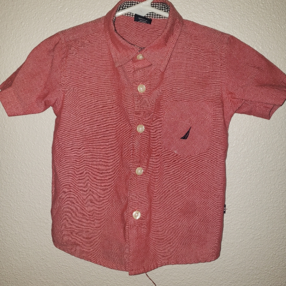 Nautica 18m button down shirt light red